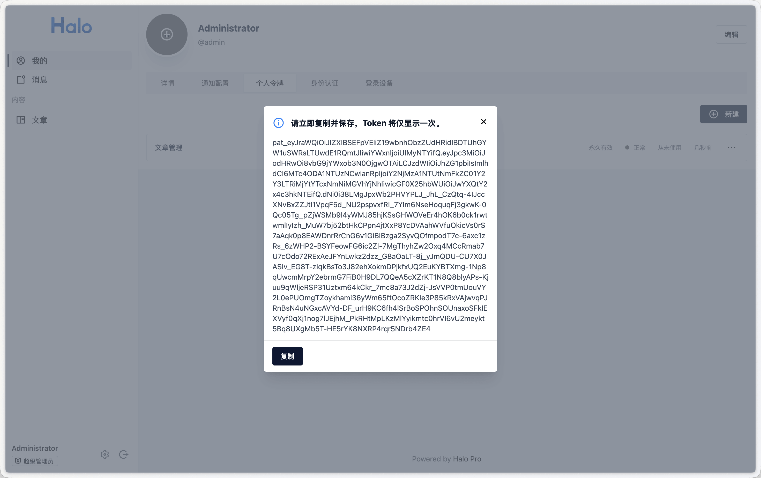 Personal access token string